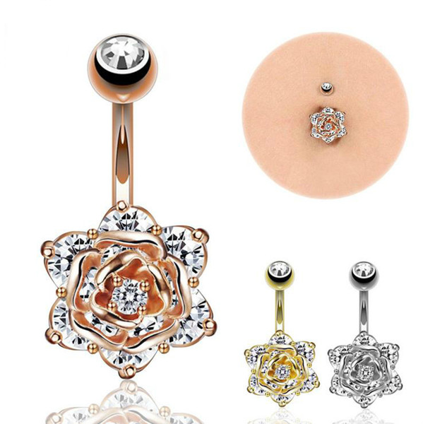 1Pc Hot Clear Surgical Steel Trendy Rose Belly Buttoning Women Sexy Body Piercing Jewelry Belly Button Rings Earrings 14G