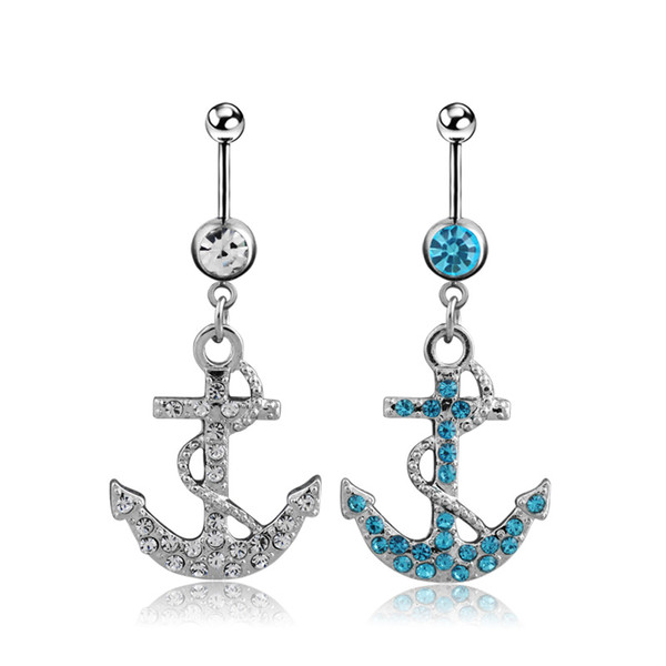 Fashion Rhinestone Anchor Dangle Belly Button Ring Bar Surgical Piercing Sexy Body Jewelry Women Navel Piercing