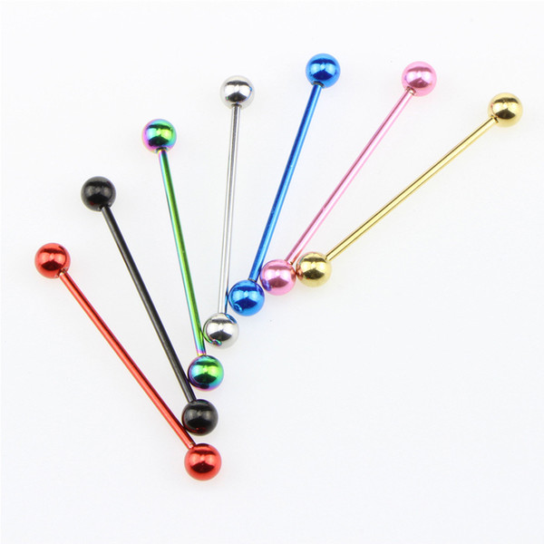 Hot 1 Pc Long Stainless Steel Industrial Piercing Ear Cartilage Plug & Tunnel Jewelry Earring Straight Ear Barbell Jewelry