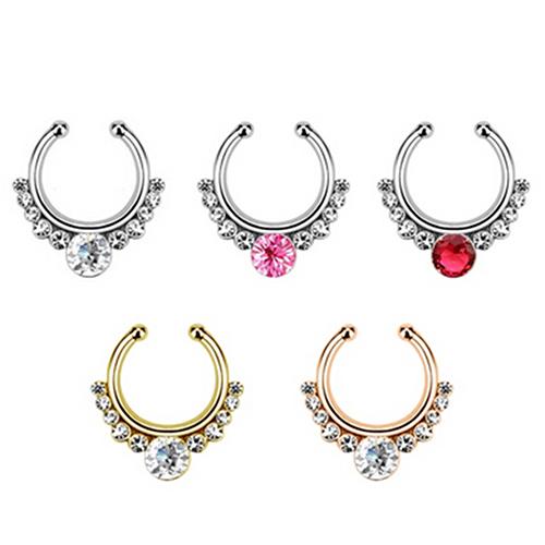 1 Pc U-Shaped Fake Septum Clicker Zircon Non Piercing Nose Ring Clip on Jewelry