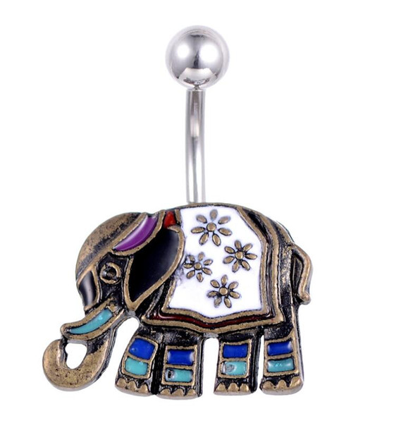 Surgical Stainless Belly Piercing Stud Elephant Style Piercing Accessories With Differenct Color Design For All Fashionable Women