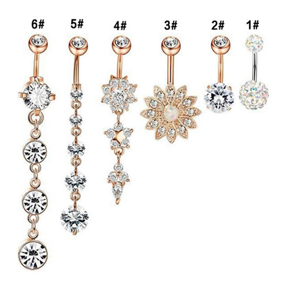 Mix 6pcs gem navel ring belly button buckle navel nail puncture jewelry