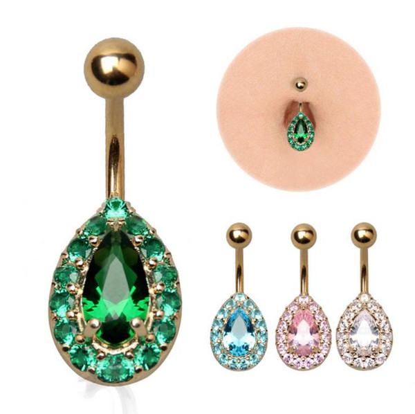 New Product Teardrop Zircon Belly Button Rings 316L Surgical Steel Body Jewelry Navel Ring Body Piercing Cubic Jewelry
