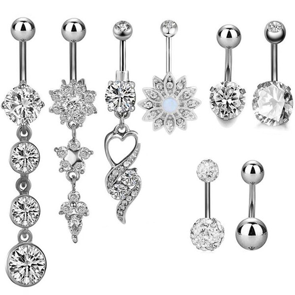 8pc/lot Belly Piercing Stud Kit Surgical Stainless Steel Body Piercing Accessories With Fashionable Design For Women