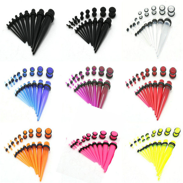 Fashion 36pcs/set New Acrylic Ear Gauge Taper And Plug Stretching Kits Body Piercing Jewelry 17 Colors