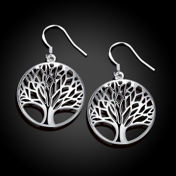 Sterling Silver Filigree Tree of Life Dangle Earrings Circle Dangling Earrings