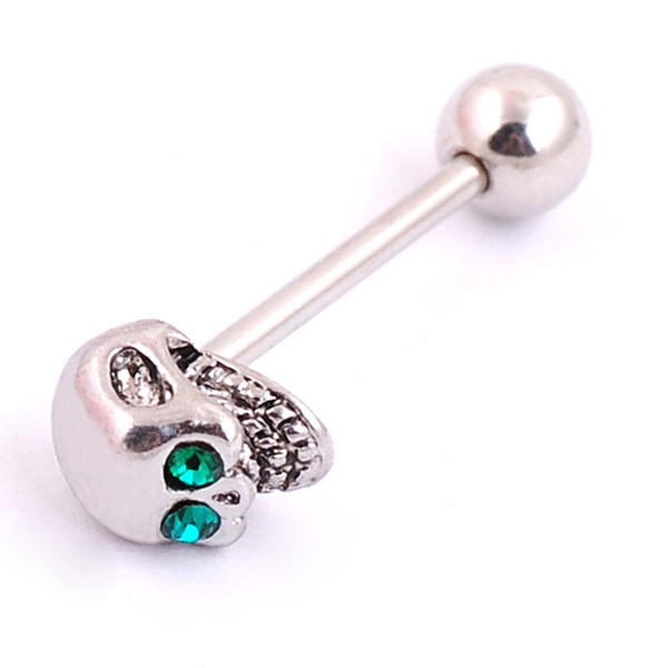 Hot Stainless Steel Earrings Skull Studded Crystal Tongue Nail Women Girls Skull Tongue Nail Barbell Body Jewelry