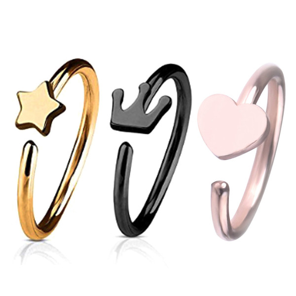 Unid Acero Inoxidable Estrella Corona Corazón Nose Hoop Anillo Punk Estilo Joyería Piercing Accesorios Médicos Alergia Nariz Anillos