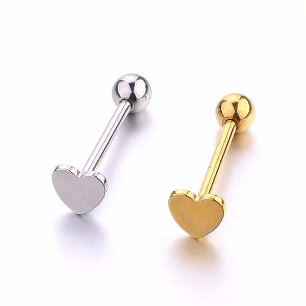 Heart tongue ring polished stainless steel tongue stud woman man fashion tongue piercing jewelry gold silver 1-2 pcs