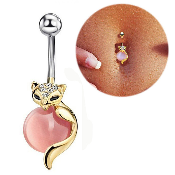 Moda Fox Piercing En El Ombligo Oro Animal Ombligo Anillos Chapados En Plata Vientre Joyería Piercing Del Cuerpo Para Las Mujeres Accesorios