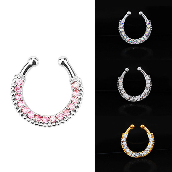 Fashion 1PC Women Alloy Brilliant Crystal Fake Septum Piercing Clip Rings Girl Nose Rings Fashion Jewelry Gif