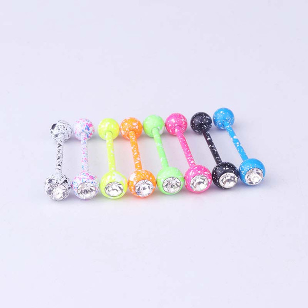 Multicolor Stainless Steel Crystal Rhinestone Tongue Piercing Helix Straight Barbell Nipple Tragus Tongue Rings