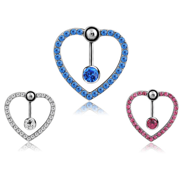 Fashion Love Heart Reverse Belly Button Rings Bar Silver Plated Surgical Piercing Sexy Body Jewelry for Women CZ Navel Piercing