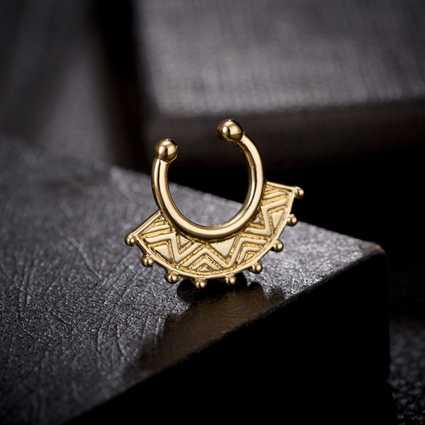 Fashion Dainty Beads Gold Silver Nose Ring Clip on Nose Septum Ring Women Body Jewelry C Shape Nostril Hoop