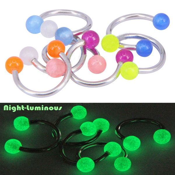 Glow In Dark Ball Piercing Nose Ring Ball Horseshoe Circular Ring Labret Nipple Hoops Luminous Nose Eyebrow Piercing