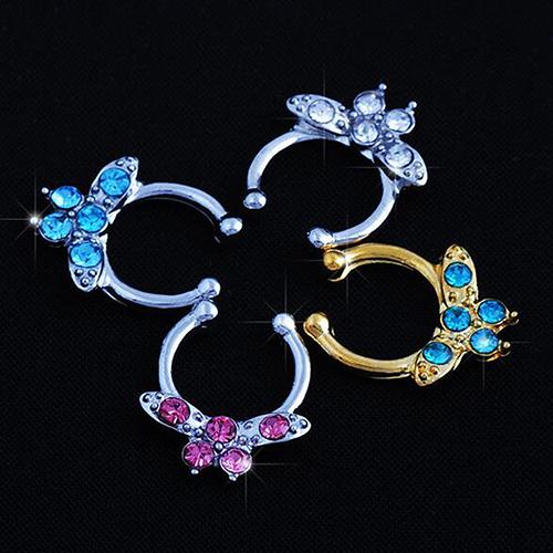 Bluelans Punk Butterfly Septum Clicker Nose Ring Non Piercing Hanger Clip On Jewelry