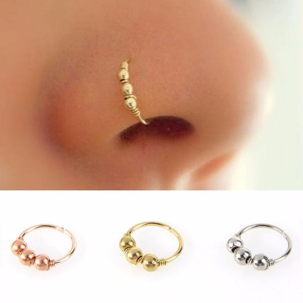 1ps Fashion Copper Nose Bar Mix 8 Color Captive Bead Ring Hoop Nose Ring Clip Piercing Body Jewelry #248357