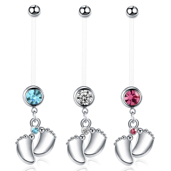 Fashion Surgical Steel Women Pregnant Belly Button Rings Navels Dangle In Baby Feets Piercings Body Jewelry