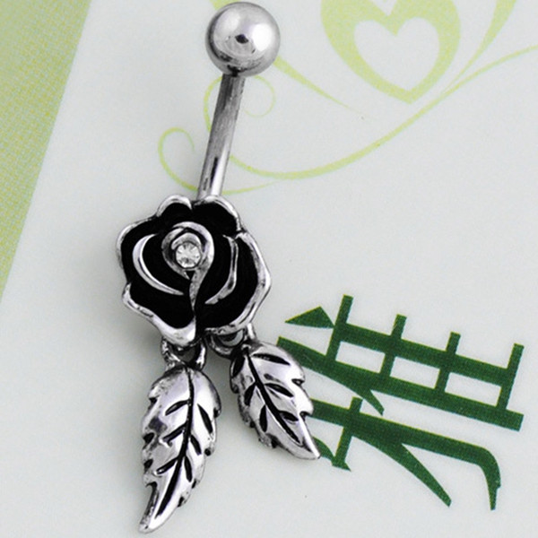 New Feathers Wing Dangle Rose Flower Navel Belly Crystal Button Bar Barbell Ring Body Piercing Stainless Steel Jewelry Gift Punk