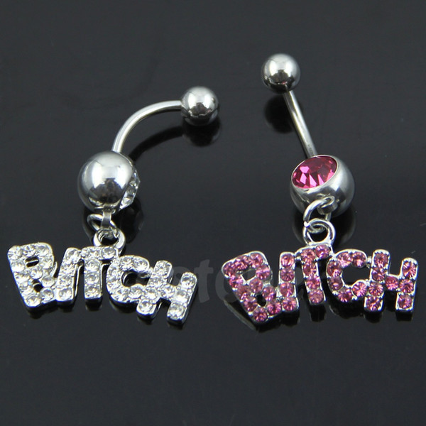 Steel Rhinone Sexy BITCH Letter Dangle Navel Belly Button Ring Body Piercing T15