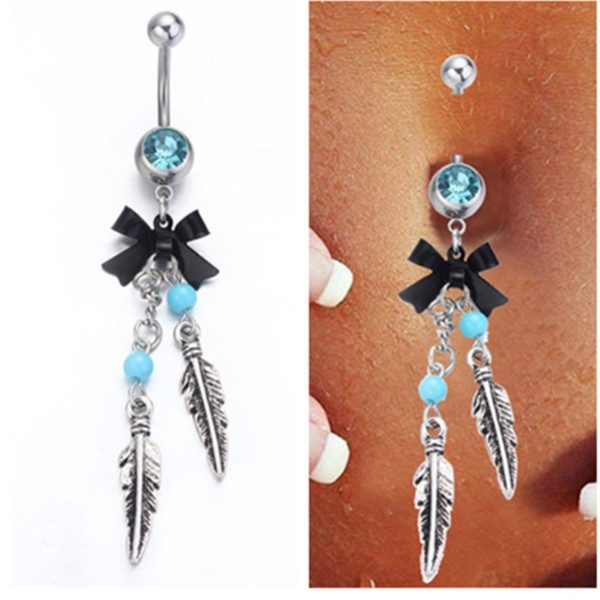 Blue Crystal Surgical Steel Navel Piercing Nombril Dream Catcher Belly Button Rings Women Belly Button Piercing Ombligo Pircing