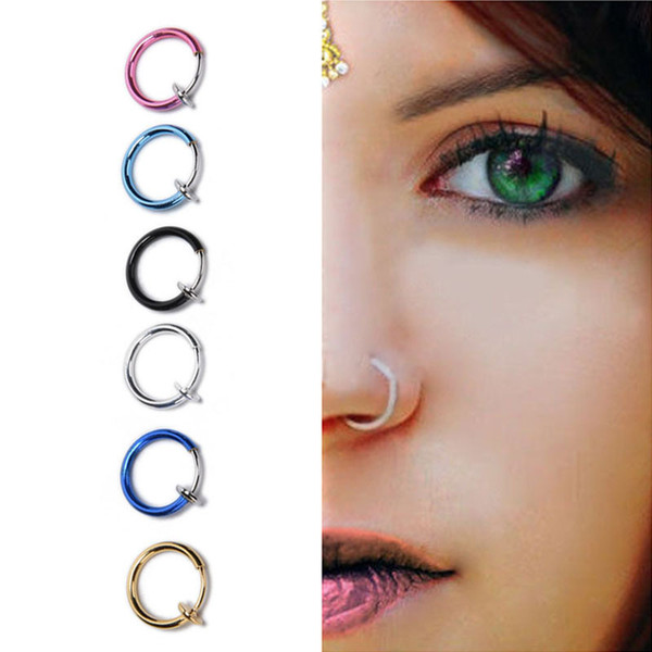 Clip on Boby Nose Lip Ear Fake Piercing Rings Stud Punk Goth False Hoop Earrings Septum