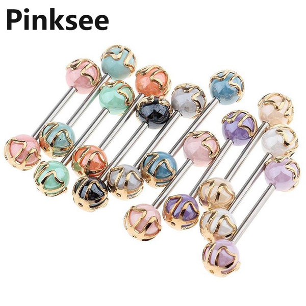 Colorful Ball Tongue Nipple Bar Ring Barbell Piercing 16G Surgical steel Ear Cartilage Body Jewelry 12 Colors Wholesale