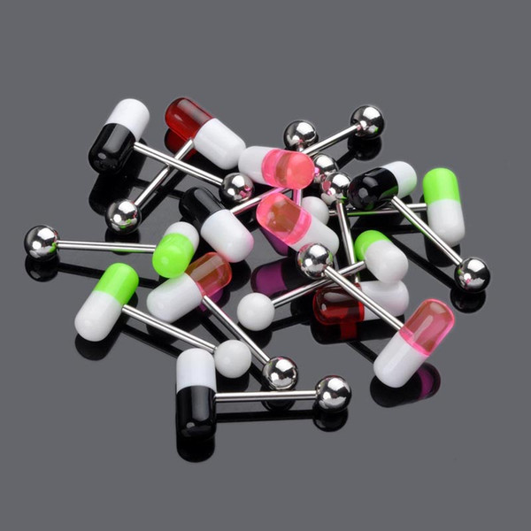 Mixed Surgical Stainless Steel Tongue Ring Resin Pill Capsule Nipple Bar Barbell Body Piercing Jewelry Wholesale