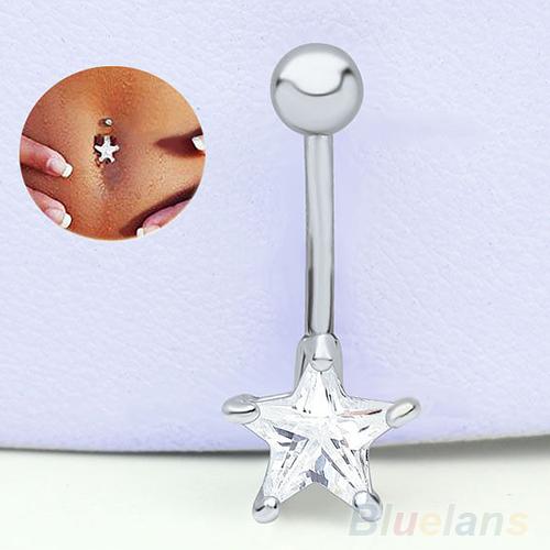 Bluelans 1x Rhinestone Estrella Cuelgan El Anillo Del Vientre Del Ombligo De Acero Quirúrgico Barbell Cuerpo Piercing