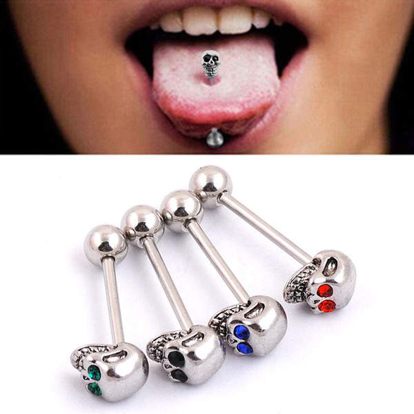 Acero Inoxidable Caliente Pendientes Cráneo Tachonado Cristal Lengua Uñas Mujeres Niñas Cráneo Lengua Uñas Barbell