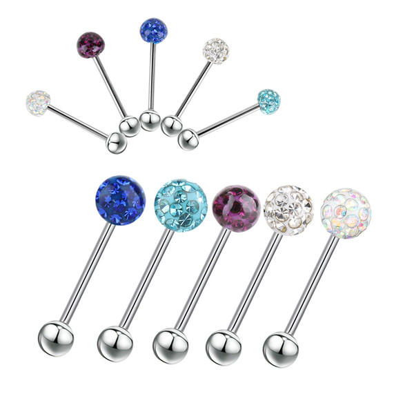 Acero Quirúrgico Checo Bola De Cristal Barbell Bar Lengua Anillo Cuerpo Tachuelas Piercing Pin Joyería