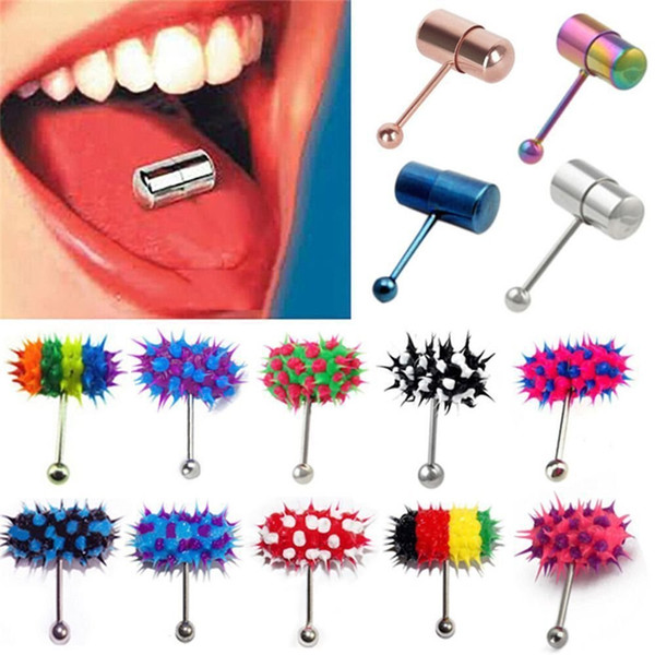 Hip Hop Goma Vibratoria Lengua Anillo De Acero Inoxidable Barbell Barra Lengua Piercing Punk Unisex Joyería Del Cuerpo