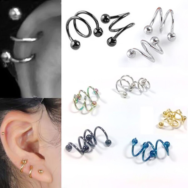 Unid Nuevo Unisex Quirúrgico Acero Inoxidable Espiral Pendientes Clip Oreja Stud Manguito Envoltura Aro Cuerpo Piercing Joyería Accesorios