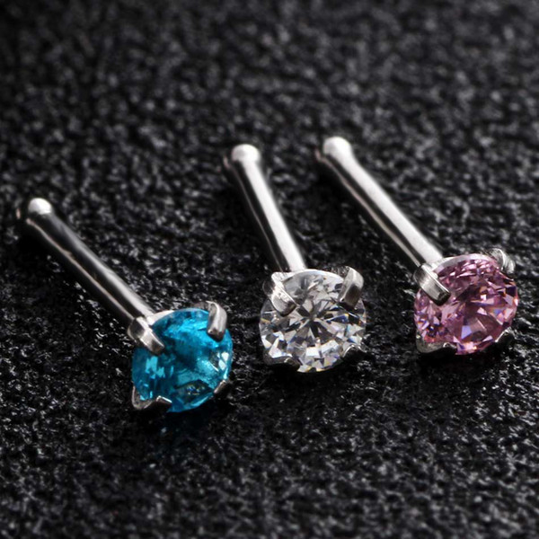 Steel Nose Ring Stud Prong Set Bone Silver Nose Earrings Hide Piercing Pin Clear Nose Retainer Sexy Body Jewelry