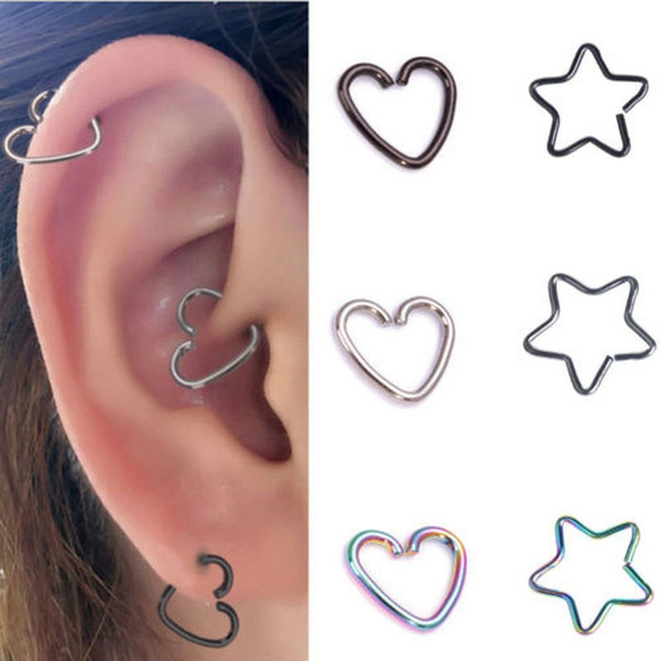 10Pcs New Punk Cartilage Star Heart Shape Helix Earring Piercing Hoop Orbital Copper Ear Rings Women Body Jewelry