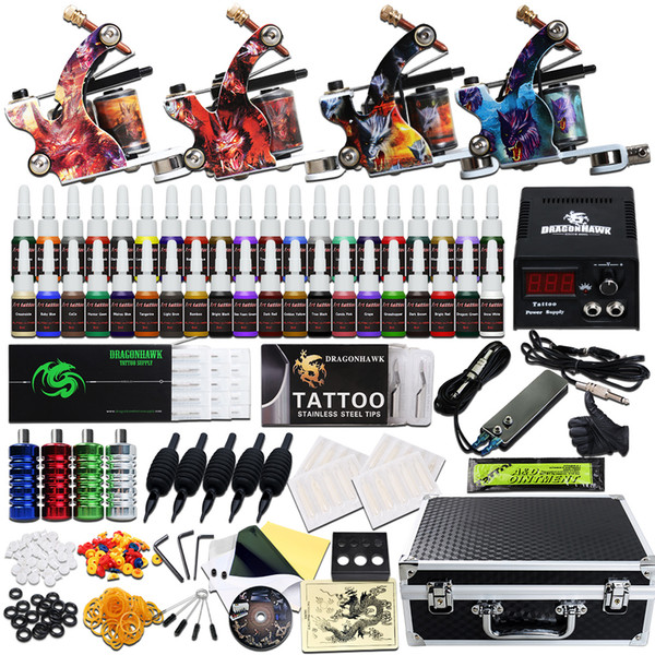 Complete Tattoo Kits 4 Guns Machines 40 Color Inks Set Disposable Needle LED Power Supply Beginner D120GD