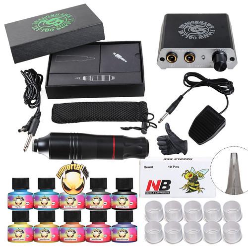 Tattoo Pen Kit Rotary Motor Pen Machine Gun Color Inks Power Supply Needles US Shipping D3017