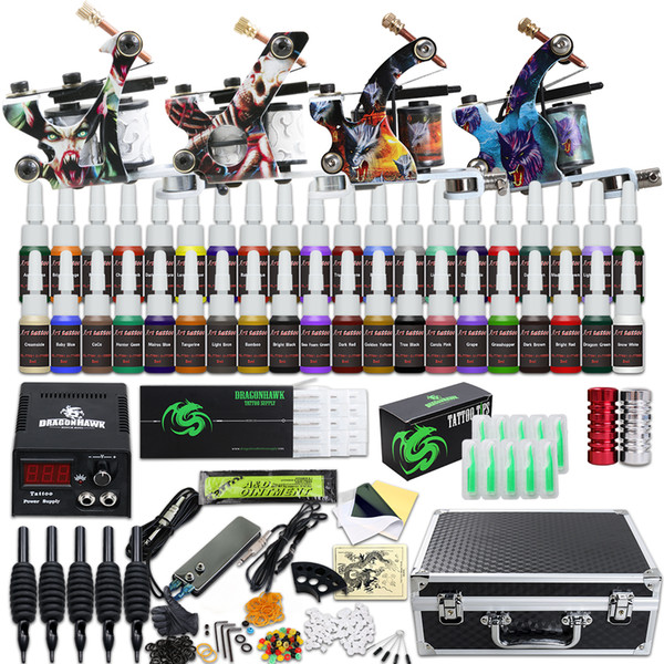 Complete Tattoo Kits 4 Tattoo Gun Machines 40 Inks Tattoo Set Power Supply Needles D120GD-16