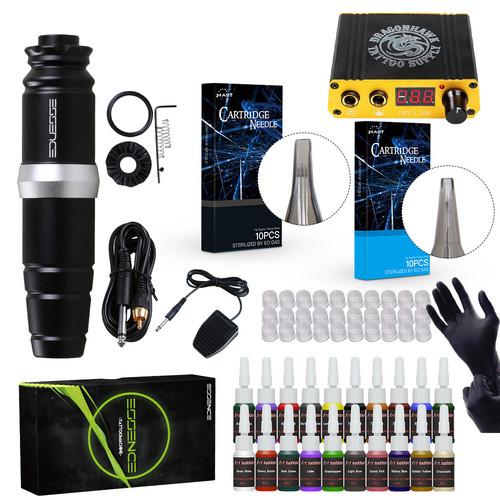 Professional Tattoo Pen Kit Rotary Motor Tattoo Gun Immotral Color Ink Set Needles Power Supply Complete Tattoo Kit D3035