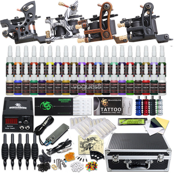 Professional Complete Tattoo Kits 4 Guns Machines 40 Colors Ink Sets 50 Needles Power Supply D139GD-4 Free shipping from US