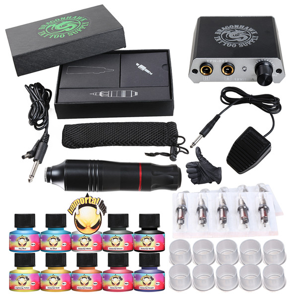 Complete Tattoo Kit Motor Pen Machine Gun Color Inks Power Supply Needles D3017