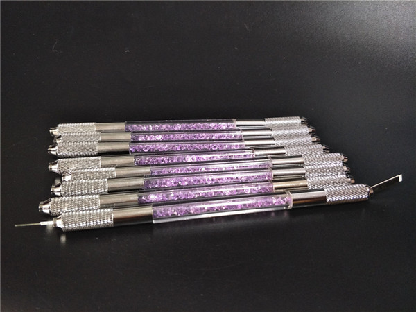 5pcs Eyebrow Microblading Pen Makeup Manual 3D Eye Eyebrow Tattoo Crystal Acrylic Handle Tattoo Pen Purple Color