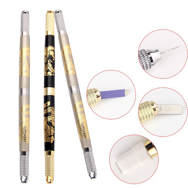 New Arrival Multifunctional Manual Microblading Tattoo Pens with Dragon Phoenix Patterns 10pcs/Lot 100% Alloy Material Free Shipping