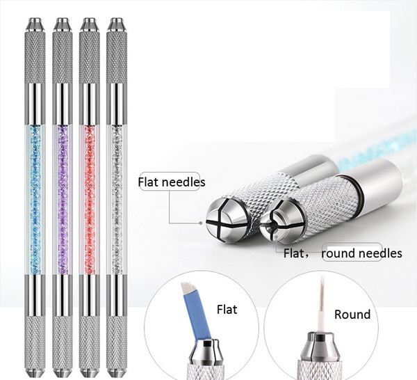 Multifunctional Double Heads Crystal Manual Tattoo Pen Microblading Tattoo Pens 10pcs/Lot Four Colors to Choose for Tattoo Makeup