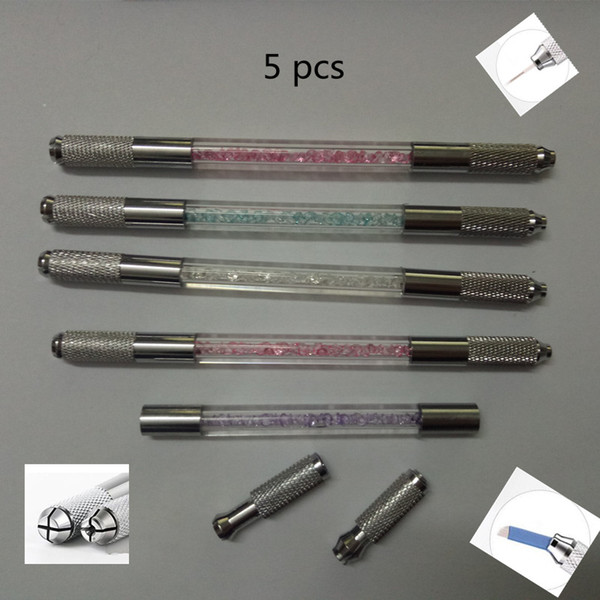 5 pcs Double Heads Microblading Pen Tattoo Machine for Permanent Makeup Eyebrow Tattoo Manual Pen Needle Blade