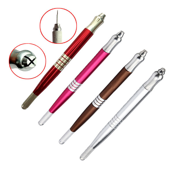 5pcs Double-ended Manual Tattoo Pen for Permanent Microblading Eyebrow Tools - Red,Silver, Brown,Rose pink color choose