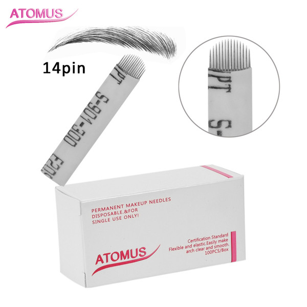 100pcs Laminas Tebori Microblading 14 U 19U 12U 16U 18U Shape Tattoo Needles Agulha Maquiagem Definitiva Agulha 14Needle Blade Manual