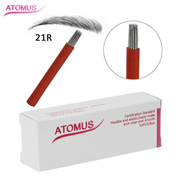 50pcs Microblading Round Needles 21R Agulhas Tebori Tattoo Eyebrow Permanent Makeup Needles Blade Maquiagem Red Plastic Tube