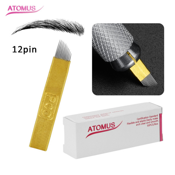 50Pcs Lamina Agulhas Tebori Microblading 12Pin Hard PCD Needle Blade Permanent Makeup Eyebrow Tattoo Needles Supplies