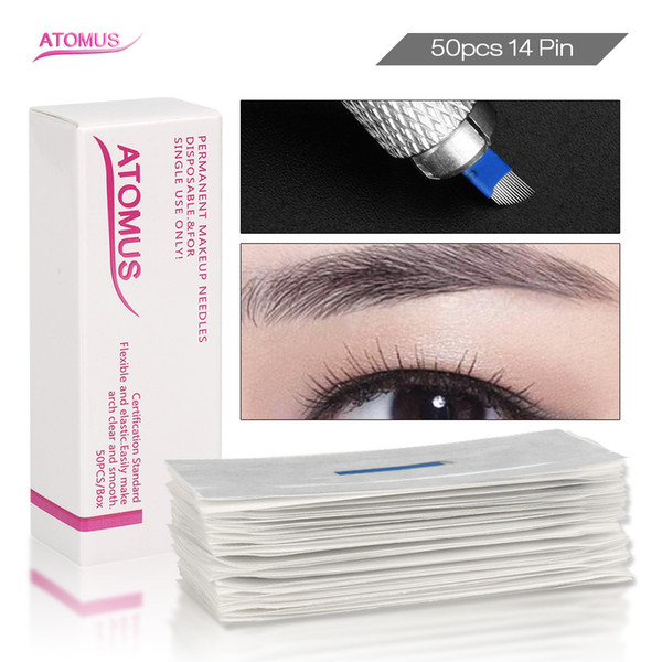 50 PCS 12pin 14 Pin Microblading Tattoo Needles Permanent Makeup Eyebrow Embroidery Blade For 3D Manual Tattoo Pen